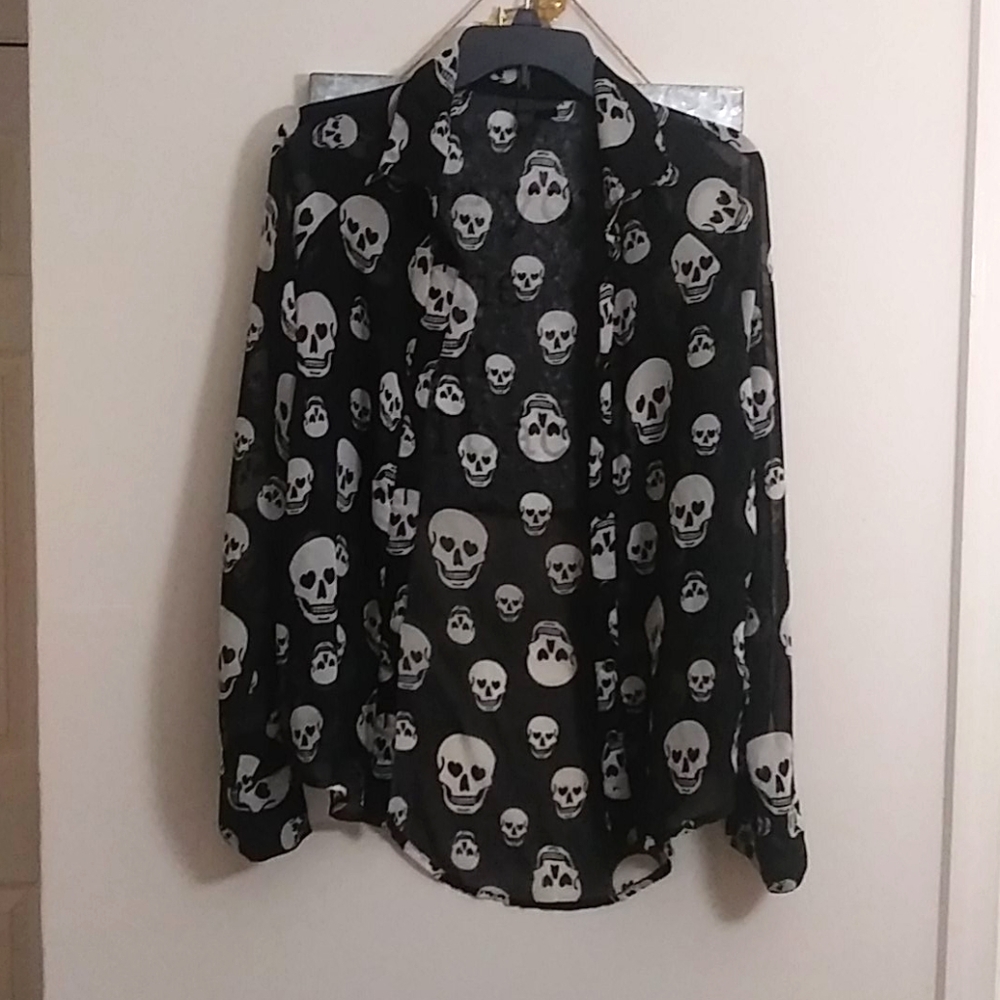 Sheer Black Skull Printed Blouse